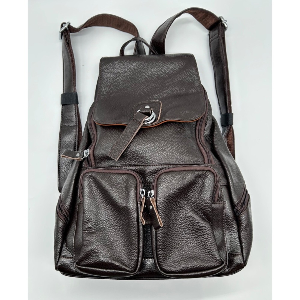 Coolcy‎ Leather Backpack Purse Brown Leather Pebbled EUC